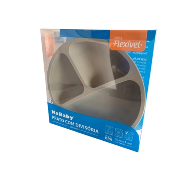 Prato De Silicone Com Divisoria Kababy Cinza Prato De Silicone Com Divisoria Kababy Cinza