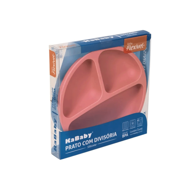 Prato De Silicone Com Divisoria Kababy Rosa