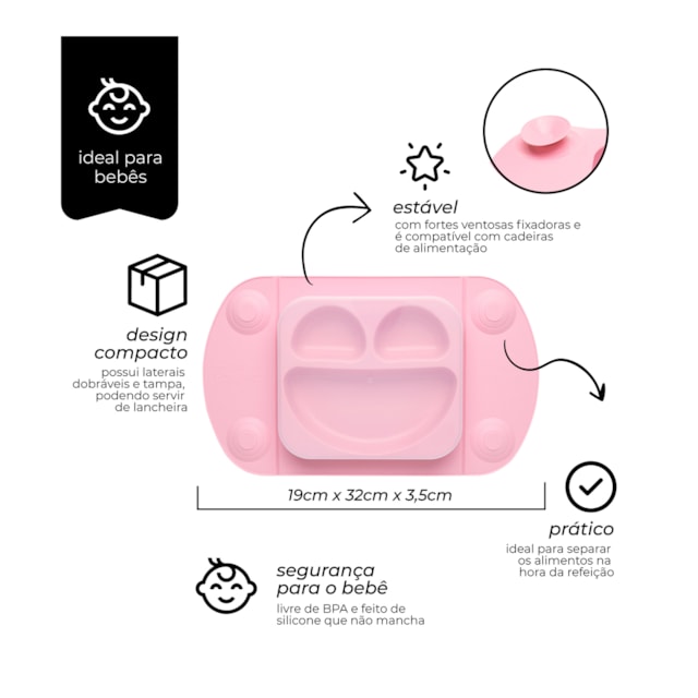 Prato De Silicone Portátil Para Bebê Prático Mimo Style Rosa