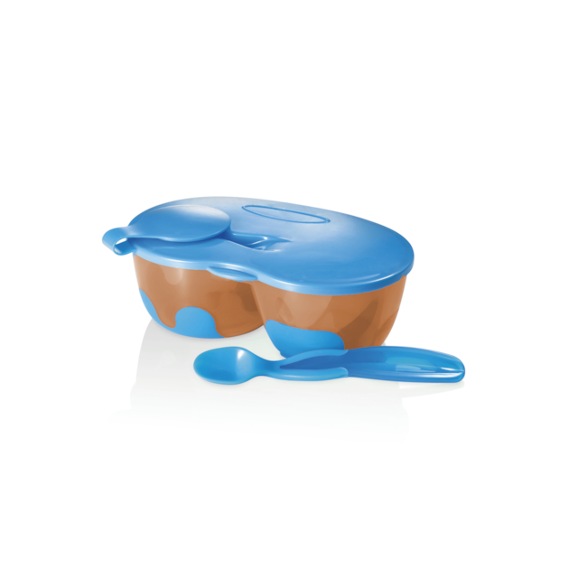 Prato Fundo Com Divisória E Colher Funny Meal Azul - BB053 Prato Fundo Com Divisória E Colher Funny Meal Azul - BB053