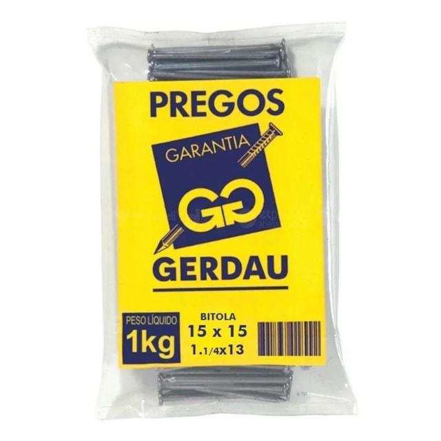 Prego com Cabeça com 15 X 15 1Kg  1/4" X 13 - Gerdau Prego com Cabeça com 15 X 15 1Kg  1/4" X 13 - Gerdau