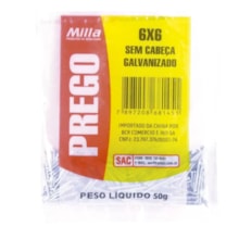 Prego Galvanizado 06 x 06 Pacote com 50g - Milla  Prego Galvanizado 06 x 06 Pacote com 50g - Milla