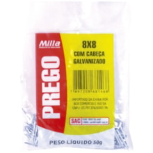 Prego Galvanizado 08 x 08 Pacote com 50g - Milla 