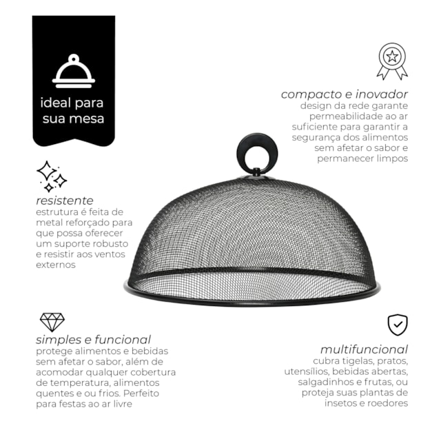 Protetor De Alimentos Black 25 cm Mimo Style