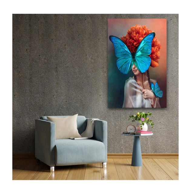 Quadro Arte Conceito Blue Butterfly Face Borda Infinita 100 x 70 cm