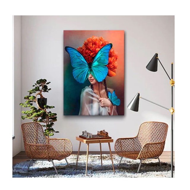Quadro Arte Conceito Blue Butterfly Face Borda Infinita 120 x 80 cm Quadro Arte Conceito Blue Butterfly Face Borda Infinita 120 x 80 cm
