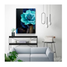 Quadro Arte Conceito Color Paint Woman Blue Rose Borda Infinita 100 x 70 cm