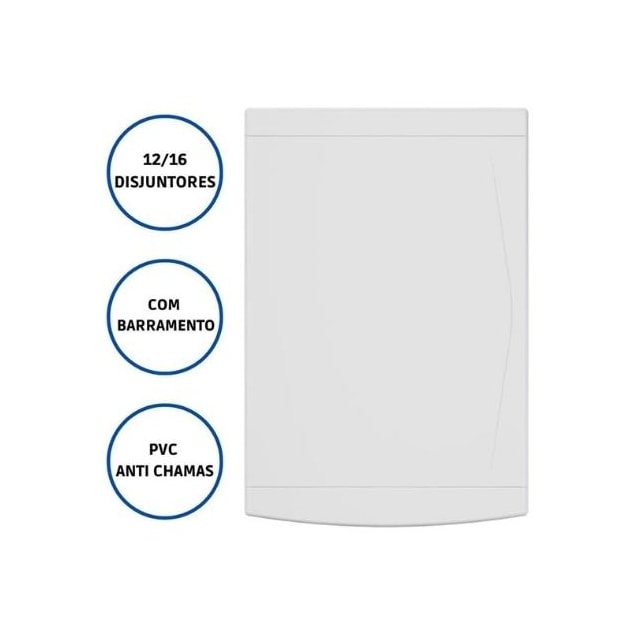 Quadro de Distribuição com Barramento para Embutir 12/16 Disjuntores - Astra