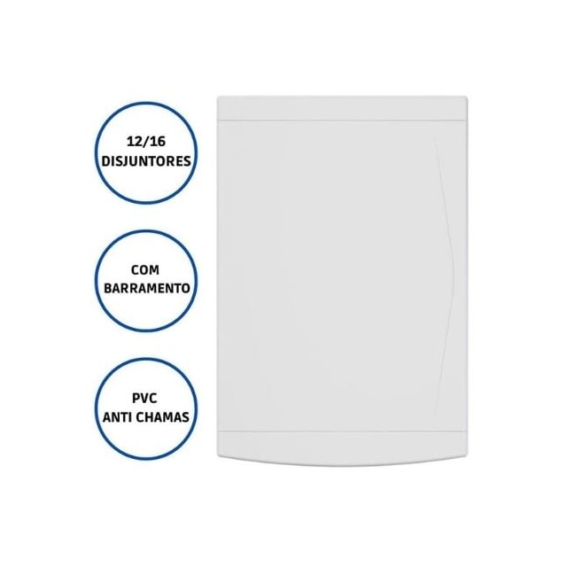 Quadro de Distribuição com Barramento para Embutir 12/16 Disjuntores - Astra Quadro de Distribuição com Barramento para Embutir 12/16 Disjuntores - Astra