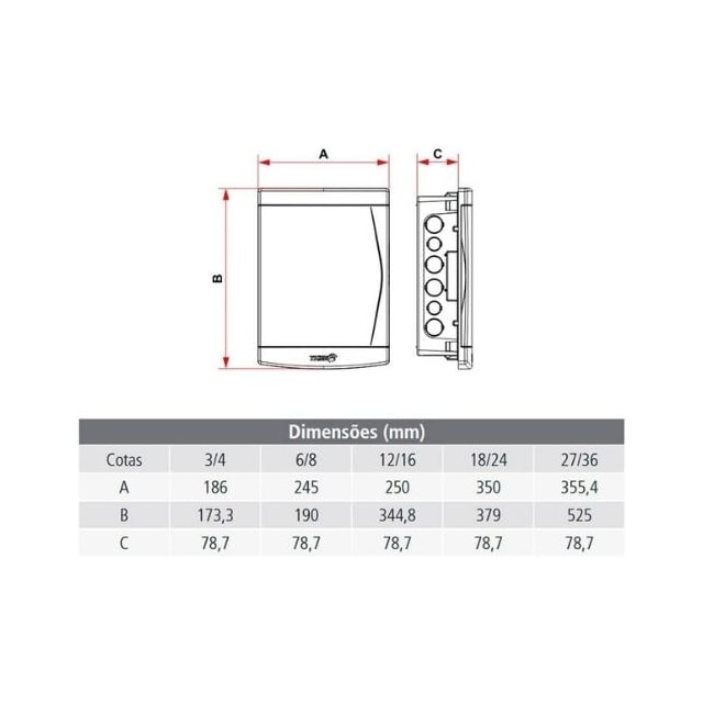 Quadro de Distribuição com Barramento para Embutir 12/16 Disjuntores - Astra Quadro de Distribuição com Barramento para Embutir 12/16 Disjuntores - Astra