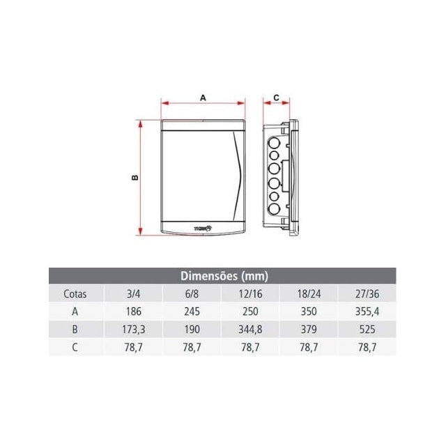 Quadro de Distribuição com Barramento para Embutir 18/24 Disjuntores - Astra Quadro de Distribuição com Barramento para Embutir 18/24 Disjuntores - Astra