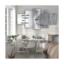 Quadro Decorativo 115x60cm Sala Quarto Leão Preto e Branco Seja Forte