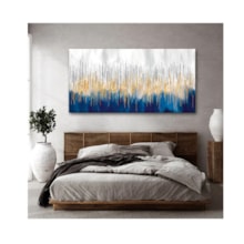 Quadro Decorativo Abstrato Belas Linhas Douradas Borda Infinita 100 x 70 cm