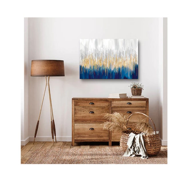 Quadro Decorativo Abstrato Belas Linhas Douradas Borda Infinita 100 x 70 cm