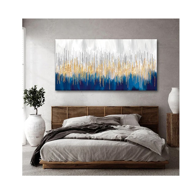 Quadro Decorativo Abstrato Belas Linhas Douradas Borda Infinita 120 x 80 cm