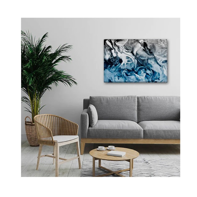 Quadro Decorativo Abstrato Blue And Silver Borda Infinita 100 x 70 cm