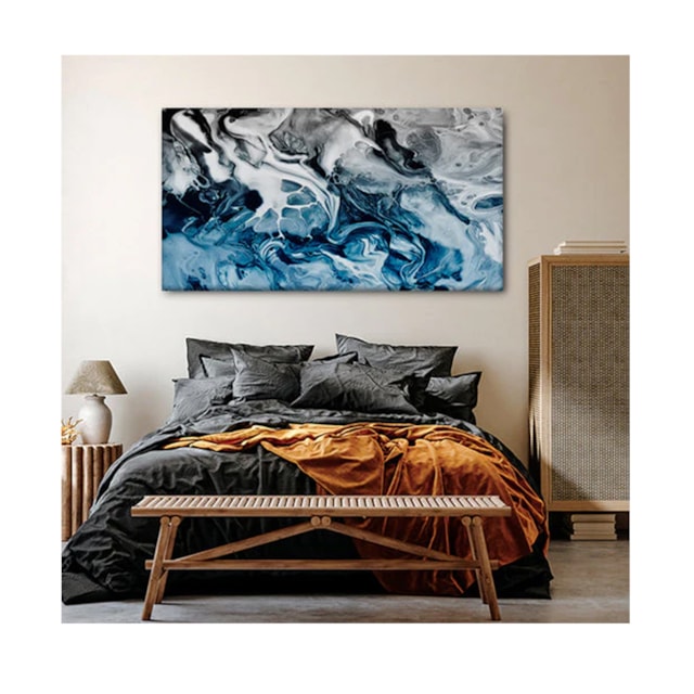 Quadro Decorativo Abstrato Blue And Silver Borda Infinita 100 x 70 cm