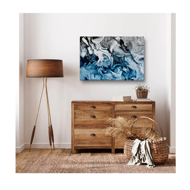 Quadro Decorativo Abstrato Blue And Silver Borda Infinita 100 x 70 cm