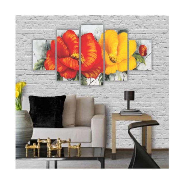 Quadros Decorativos Floral Flores Vermelhas e Amarelas 3