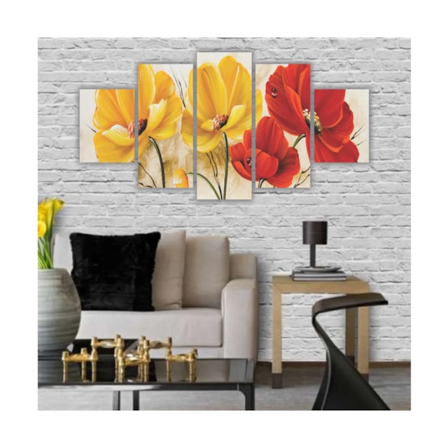 Quadros Decorativos Floral Flores Vermelhas e Amarelas