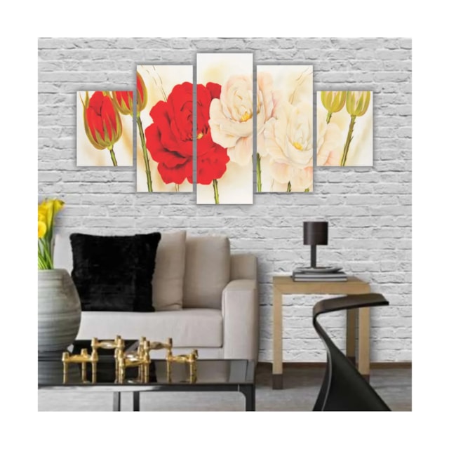 Quadros Decorativos Floral Flores Vermelho e Branco