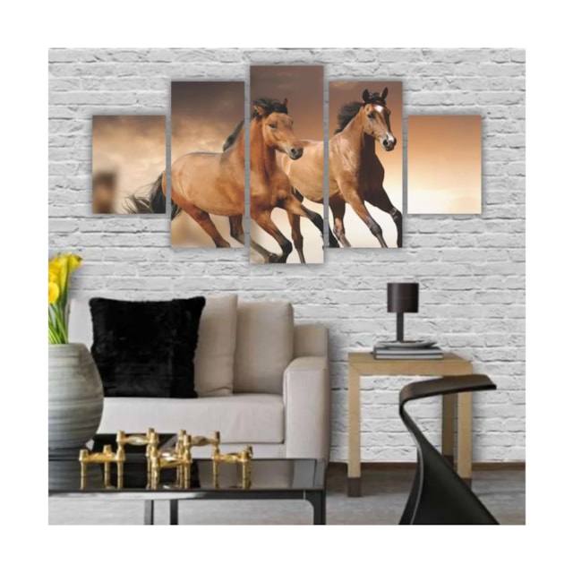 Quadros Decorativos MDF Corrida de Cavalos Marrom