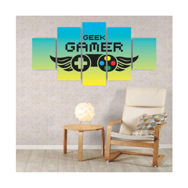 Quadros Decorativos MDF Gamer Geek Controle Azul Amarelo Sala Quarto