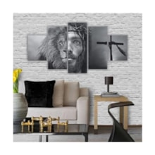 Quadros Decorativos MDF Leão Juda E Jesus Faces Preto e Branco