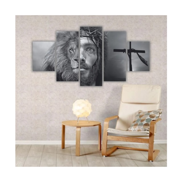 Quadros Decorativos MDF Leão Juda E Jesus Faces Preto e Branco Quadros Decorativos MDF Leão Juda E Jesus Faces Preto e Branco