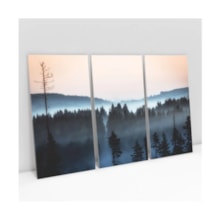 Quadros Decorativos MDF paisagem arvores pássaros e Neblina