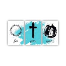 Quadros Decorativos MDF Religioso Foi por Amor Azul