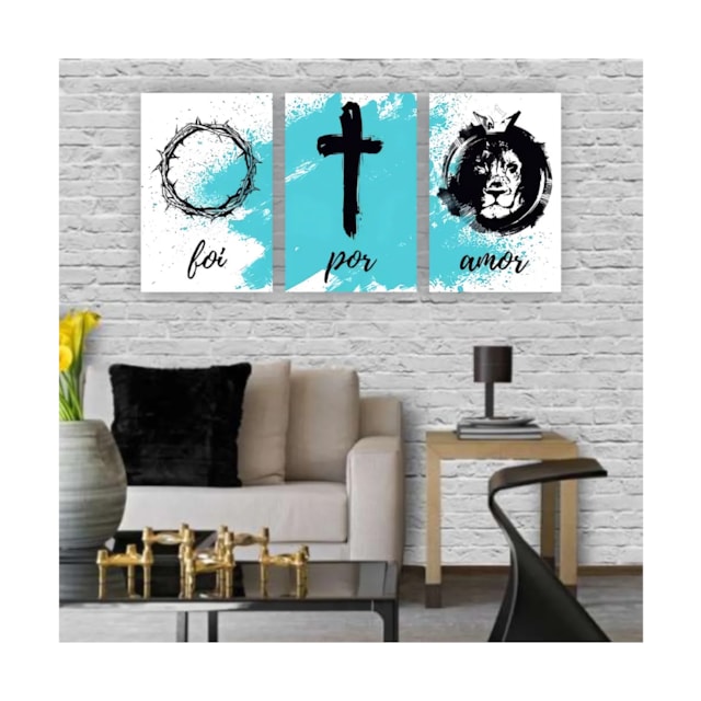 Quadros Decorativos MDF Religioso Foi por Amor Azul