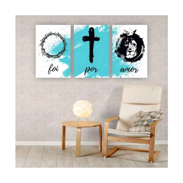 Quadros Decorativos MDF Religioso Foi por Amor Azul