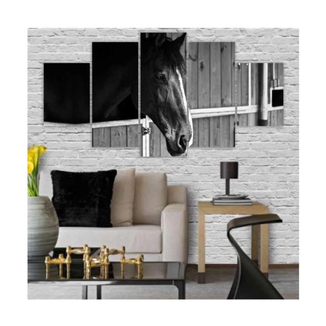 Quadros Decorativos Mosaico MDF cavalo preto e branco