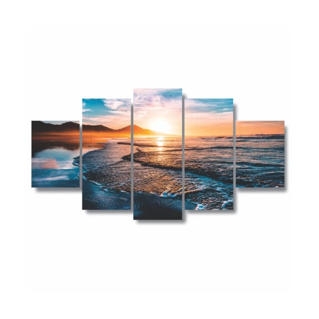 Quadros Decorativos Mosaico MDF Por do Sol ao Mar Agua