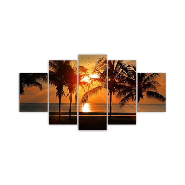 Quadros Decorativos Mosaico MDF por do sol Coqueiros