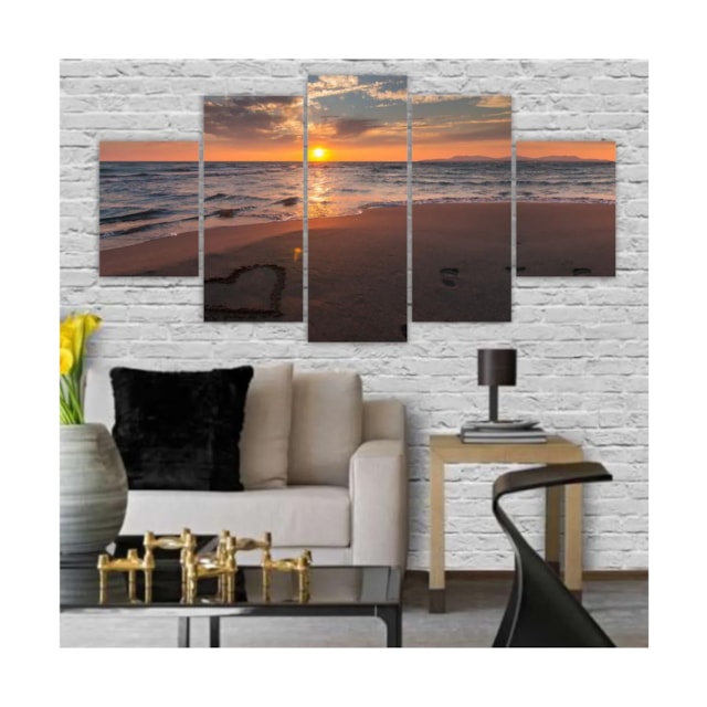 Quadros Decorativos Mosaico MDF por do sol Coração