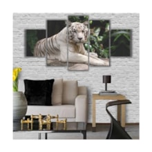 Quadros Decorativos Mosaico MDF Tigre Branco na Floresta 115x60cm