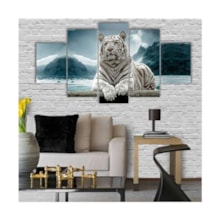 Quadros Decorativos Mosaico MDF Tigre Branco na Neve 115x60cm