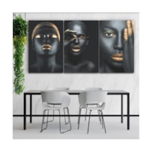 Quadros Decorativos Mosaico Mulheres Negras Maquiagem Dourada 60x40