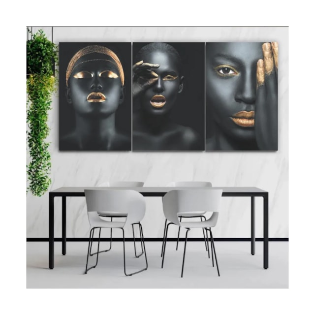 Quadros Decorativos Mosaico Mulheres Negras Maquiagem Dourada