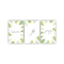 Quadros Decorativos quarto Amor, Fe e Paz Folhas Floral