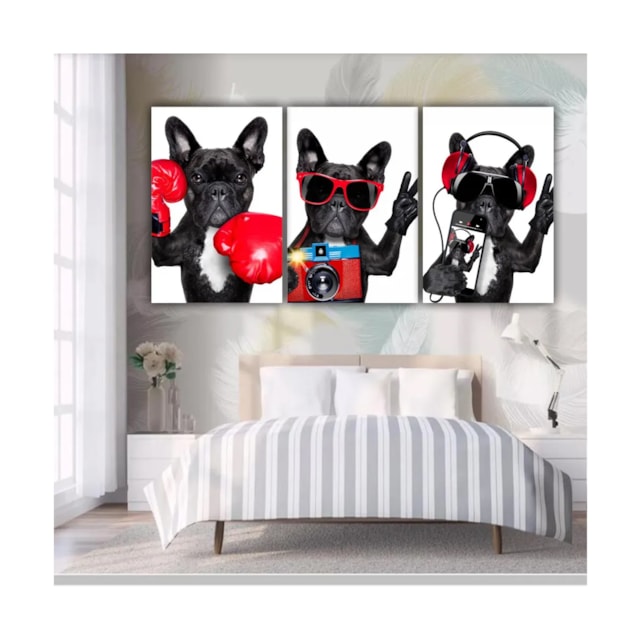 Quadros Decorativos quarto Cachorro Buldogue Frances Divertido