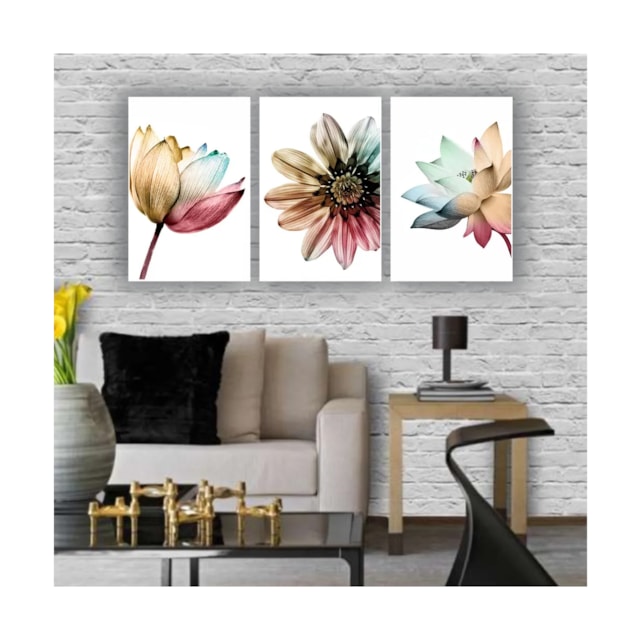 Quadros Decorativos quarto Floral Colorido Flores 60x40