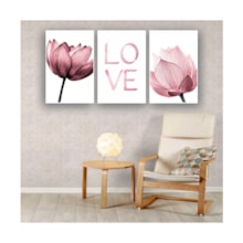 Quadros Decorativos quarto Floral Flor Love Rosa