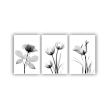 Quadros Decorativos quarto Floral Flores em Tons de Cinza Preto e Branco 60x40