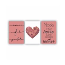 Quadros Decorativos quarto frases Amor Fe Gratidão Coração Rose Em Preto