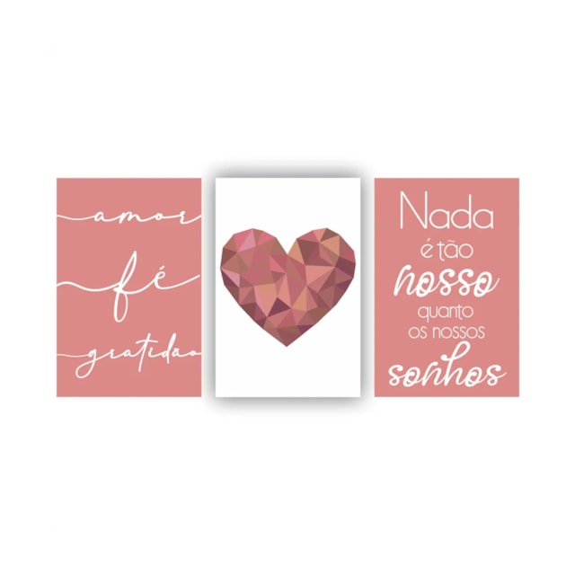 Quadros Decorativos quarto frases Amor Fé Gratidão Coração Rose Escrito Branco 60x40