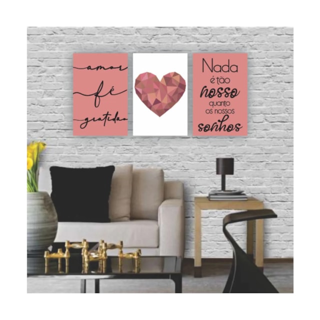 Quadros Decorativos quarto frases Amor Fe Gratidão Coracão Rose Escrito Preto 80x60