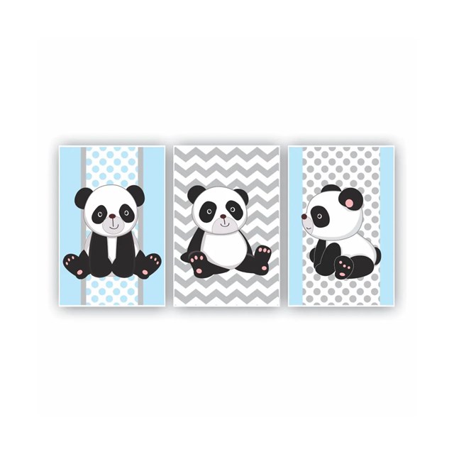 Quadro Infantil Desenho Panda Fundo Azul